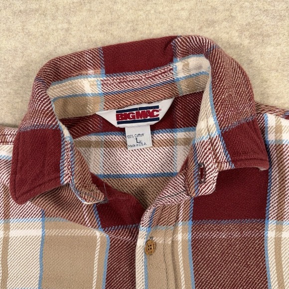 Big Mac Flannel Shirt Mens Large Red Beige Plaid JCPenny 80s VTG Made USA - Picture 12 of 13